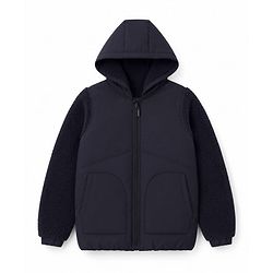 Pine Kids Woven Hooded Jacket with Full Sleeves - Navy Blue