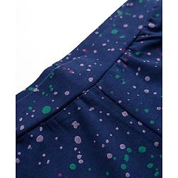 Pine Kids Cotton Lycra Knit Full Length Leggings with Colour Splash Print - Navy Blue