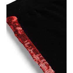 Pine Kids Cotton Lycra Knit Full Length Solid Colour Leggings with Side Sequinned Design- Black