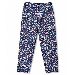 Pine Kids Cotton Lycra Knit Full Length Floral Printed Leggings - Navy Blue