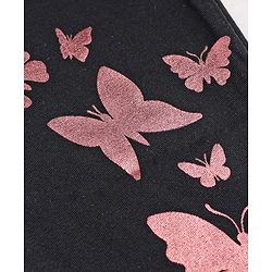 Pine Kids Cotton Lycra Knit Full Length Butterfly Glitter Printed Leggings - Black
