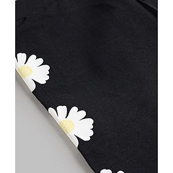 Pine Kids Cotton Lycra Knit Full Length Floral Printed Leggings - Black