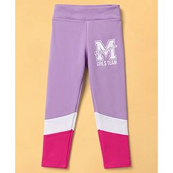 Pine Kids Cotton Lycra Knit Full Length Cut & Sew Leggings Colour Block Design - Lavender