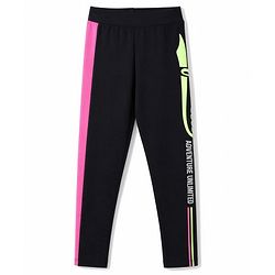 Pine Kids Cotton Lycra Knit Full Length Text Printed Leggings - Black