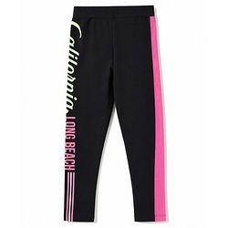 Pine Kids Cotton Lycra Knit Full Length Text Printed Leggings - Black