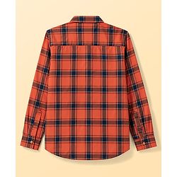 Pine Kids 100% Cotton Woven Full Sleeves Checked Shirt With Text Printed Tank T-Shirt - Orange