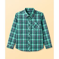 Pine Kids 100% Cotton Woven Full Sleeves Checked Shirt With Text Printed Tank T-Shirt - Green