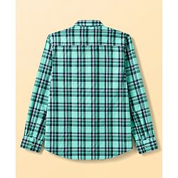 Pine Kids 100% Cotton Woven Full Sleeves Checked Shirt With Text Printed Tank T-Shirt - Green