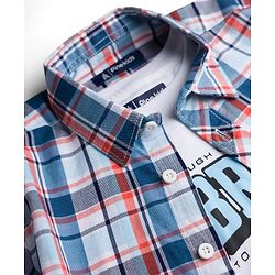Pine Kids Cotton Woven Full Sleeves Checks Shirts and T-Shirt- Navy