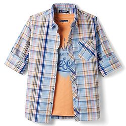 Pine Kids Cotton Woven Half Sleeves Checks Shirt With Printed T-Shirt - Multicolor