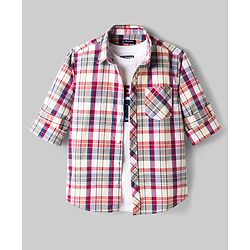 Pine Kids Cotton Woven Half Sleeves Checks Shirt With Printed T-Shirt - Multicolor