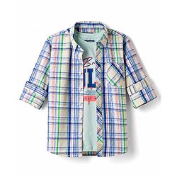 Pine Kids Cotton Woven Half Sleeves Checks Shirt With Printed T-Shirt - Multicolor