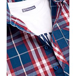 Pine Kids Cotton Woven Half Sleeves Checks Shirt With Printed T-Shirt - Multicolor