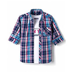 Pine Kids Cotton Woven Half Sleeves Checks Shirt With Printed T-Shirt - Multicolor