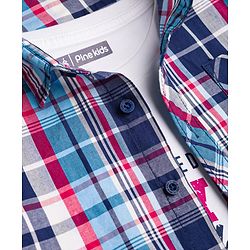 Pine Kids Cotton Woven Half Sleeves Checks Shirt With Printed T-Shirt - Multicolor