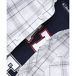 Pine Kids Cotton Woven Full Sleeves Checks Shirts & Text Printed T-Shirt - White