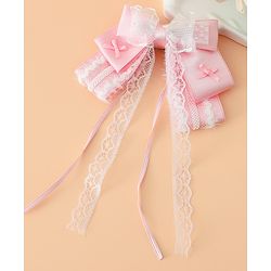 Pine Kids Free Size Bow & Butterfly Hair Clips with Lace Detailing - Pink