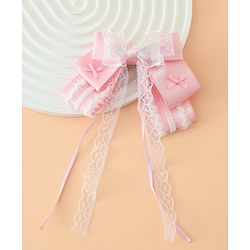 Pine Kids Free Size Bow & Butterfly Hair Clips with Lace Detailing - Pink