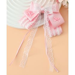 Pine Kids Free Size Bow & Butterfly Hair Clips with Lace Detailing - Pink