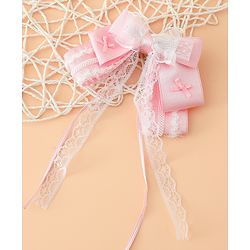 Pine Kids Free Size Bow & Butterfly Hair Clips with Lace Detailing - Pink