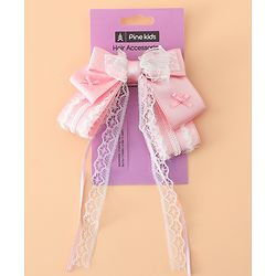 Pine Kids Free Size Bow & Butterfly Hair Clips with Lace Detailing - Pink