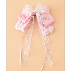 Pine Kids Free Size Bow & Butterfly Hair Clips with Lace Detailing - Pink