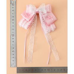 Pine Kids Free Size Bow & Butterfly Hair Clips with Lace Detailing - Pink