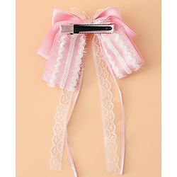Pine Kids Free Size Bow & Butterfly Hair Clips with Lace Detailing - Pink