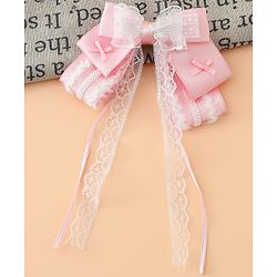 Pine Kids Free Size Bow & Butterfly Hair Clips with Lace Detailing - Pink