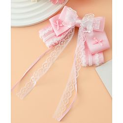 Pine Kids Free Size Bow & Butterfly Hair Clips with Lace Detailing - Pink