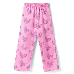 Pine Kids Cotton Knit Half Sleeves Hearts Printed Top & Pyjama Night Suit - Pink