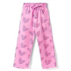 Pine Kids Cotton Knit Half Sleeves Hearts Printed Top & Pyjama Night Suit - Pink