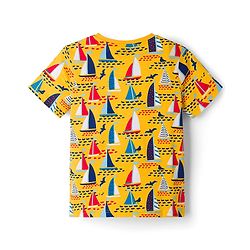 Pine Kids Cotton Knit Full Sleeves T-Shirt & Pyjama Co-Ord Night Suit With Boat Print - Yellow