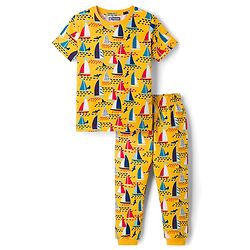 Pine Kids Cotton Knit Full Sleeves T-Shirt & Pyjama Co-Ord Night Suit With Boat Print - Yellow