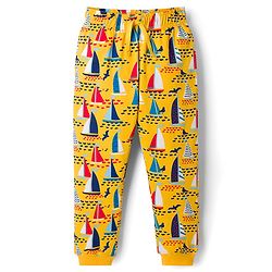 Pine Kids Cotton Knit Full Sleeves T-Shirt & Pyjama Co-Ord Night Suit With Boat Print - Yellow