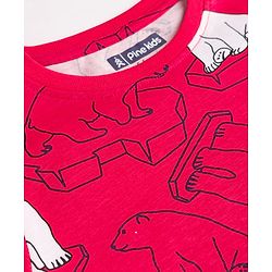 Pine Kids Cotton Knit Full Sleeves T-Shirt & Pyjama Co-Ord Night Suit With Bear Print - Red