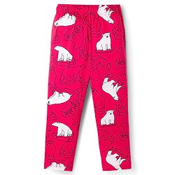 Pine Kids Cotton Knit Full Sleeves T-Shirt & Pyjama Co-Ord Night Suit With Bear Print - Red