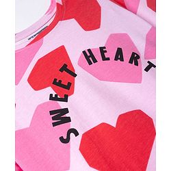 Pine Kids Cotton Knit Full Sleeves Co-Ords T-Shirt & Pajama Night Suit with Heart & Text Print- Pink