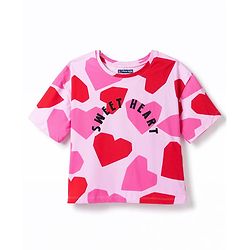 Pine Kids Cotton Knit Full Sleeves Co-Ords T-Shirt & Pajama Night Suit with Heart & Text Print- Pink