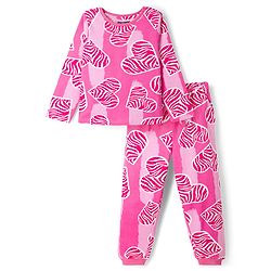 Pine Kids Cotton Knit Full Sleeves Co-Ords T-Shirt & Pyjama Night Suit With Heart Print - Pink