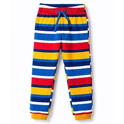 Pine Kids Cotton Knit Full Sleeves Striped Co-Ords T-Shirt & Pajama Night Suit with Text Print- Yellow
