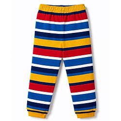 Pine Kids Cotton Knit Full Sleeves Striped Co-Ords T-Shirt & Pajama Night Suit with Text Print- Yellow