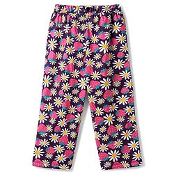 Pine Kids Cotton Knit Full Sleeves Heart & Floral Printed T-Shirt & Pajama Night Suit - Purple
