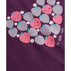 Pine Kids Cotton Knit Full Sleeves Heart & Floral Printed T-Shirt & Pajama Night Suit - Purple