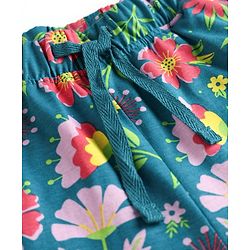 Pine Kids 100% Cotton Knit Half Sleeves Floral Printed T-Shirt & Pyjama Night Suit - Dark Green
