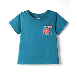 Pine Kids 100% Cotton Knit Half Sleeves Floral Printed T-Shirt & Pyjama Night Suit - Dark Green