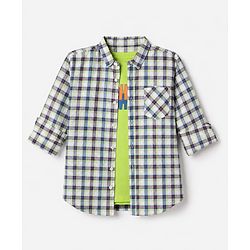 Pine Kids 100% Cotton Woven Full Sleeves Checks Shirts and T-Shirt With High Five Print - Green