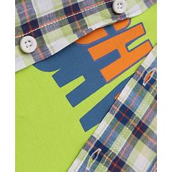 Pine Kids 100% Cotton Woven Full Sleeves Checks Shirts and T-Shirt With High Five Print - Green