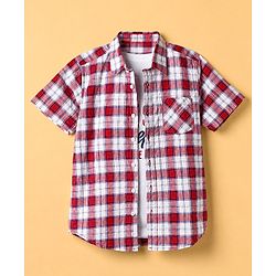 Pine Kids 100% Cotton Woven Half Sleeves Shirt and Tank Top Set with Best Together Text Print - Red