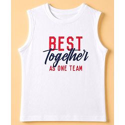 Pine Kids 100% Cotton Woven Half Sleeves Shirt and Tank Top Set with Best Together Text Print - Red